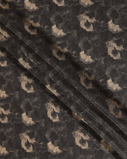 Espresso Brown Abstract Floral Viscose Crepe Fabric 110cm