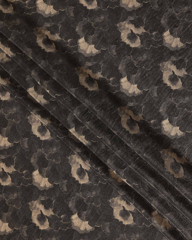 Espresso Brown Abstract Floral Viscose Crepe Fabric 110cm