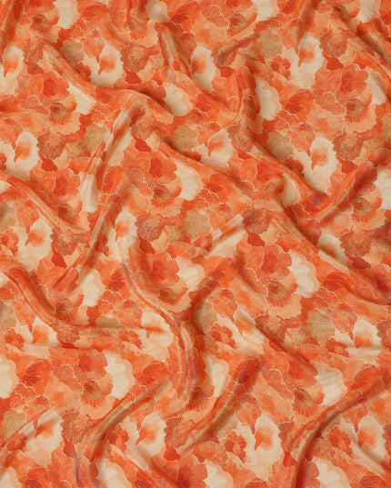 Sunset Orange Abstract Floral Viscose Crepe Fabric 110cm