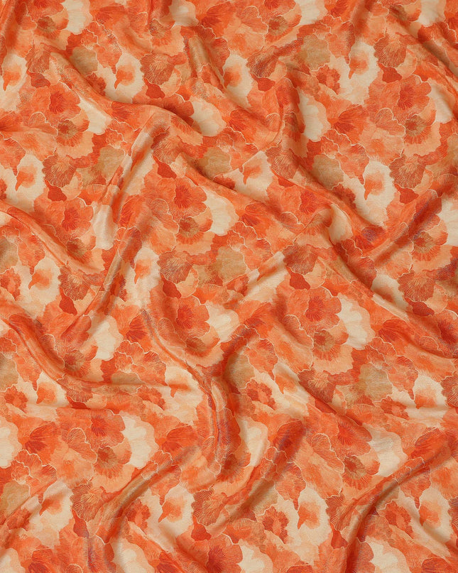 Sunset Orange Abstract Floral Viscose Crepe Fabric 110cm