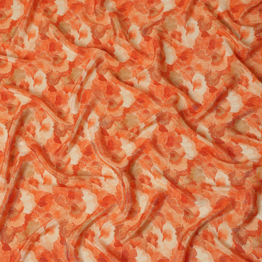 Sunset Orange Abstract Floral Viscose Crepe Fabric 110cm