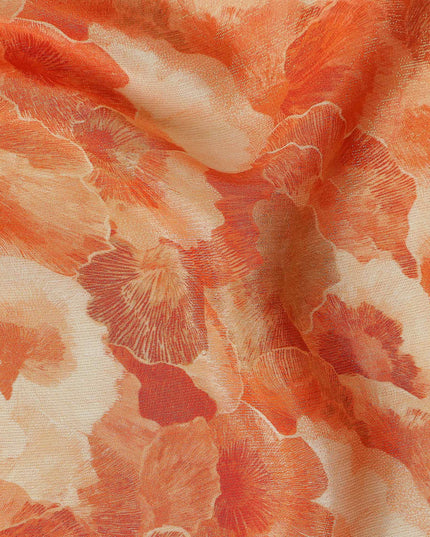 Sunset Orange Abstract Floral Viscose Crepe Fabric 110cm