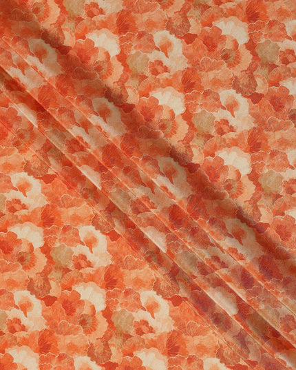 Sunset Orange Abstract Floral Viscose Crepe Fabric 110cm