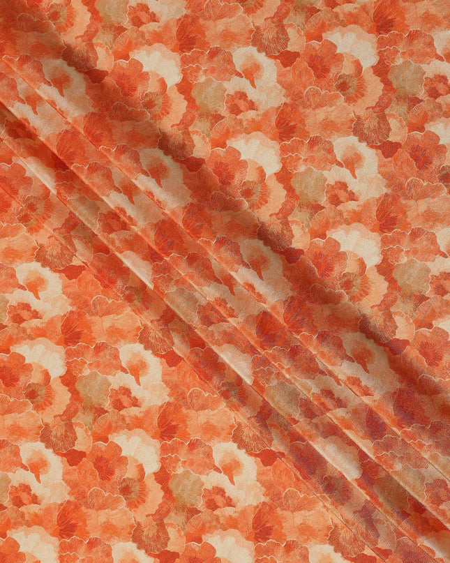 Sunset Orange Abstract Floral Viscose Crepe Fabric 110cm