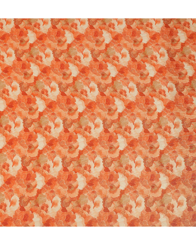 Sunset Orange Abstract Floral Viscose Crepe Fabric 110cm