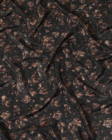 Charcoal Black Ditsy Floral Viscose Crepe Fabric 110cm