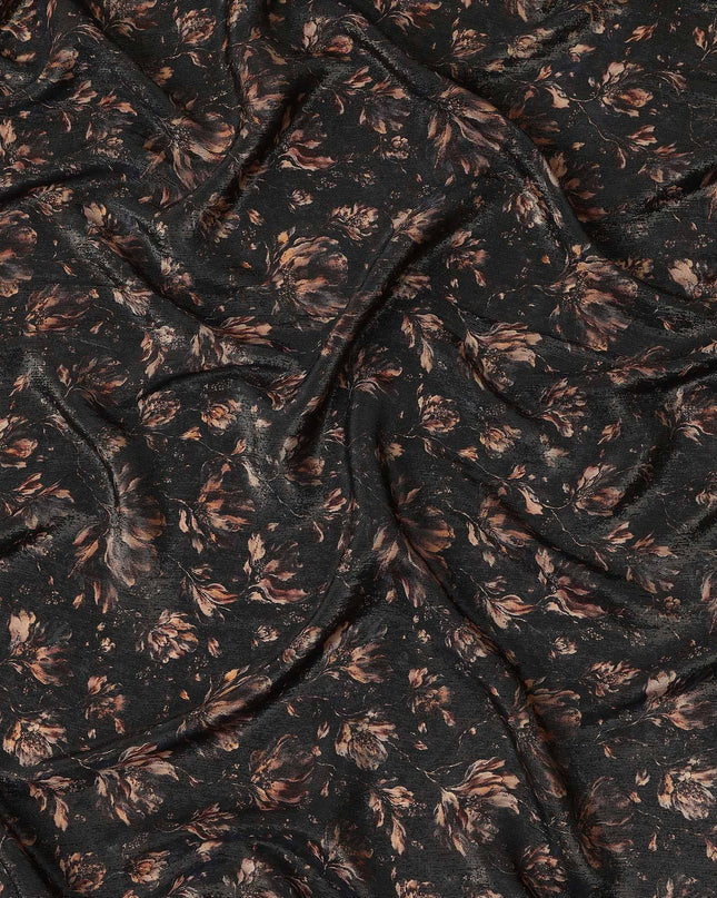 Charcoal Black Ditsy Floral Viscose Crepe Fabric 110cm