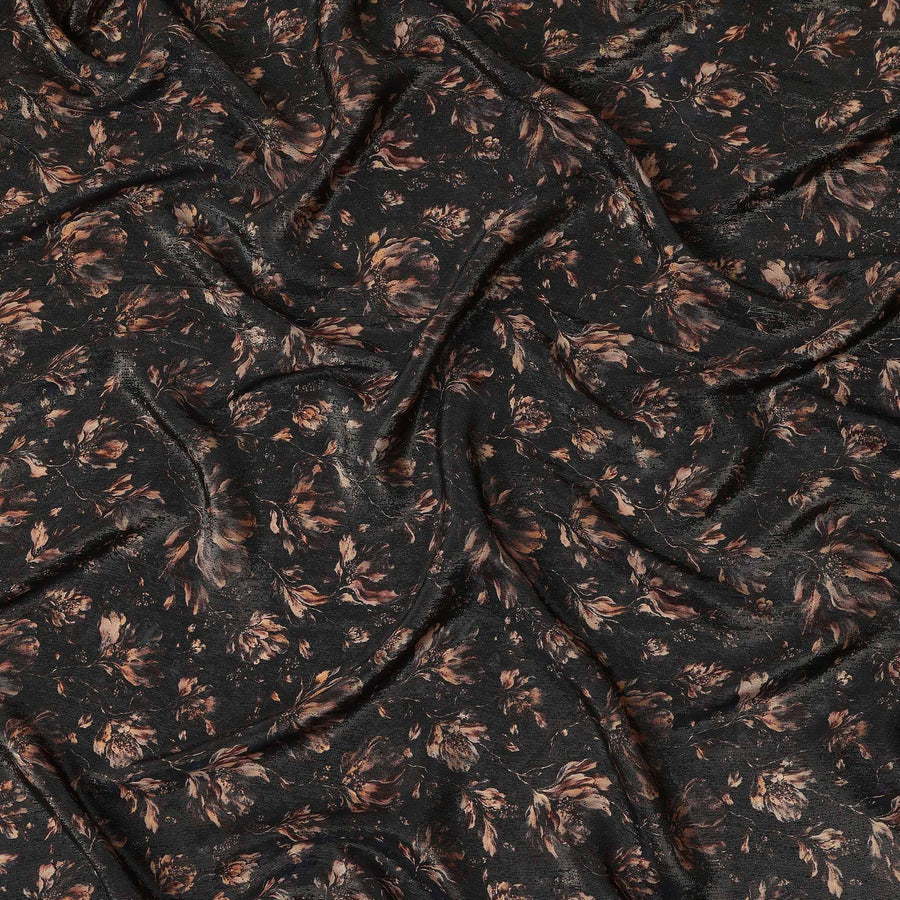 Charcoal Black Ditsy Floral Viscose Crepe Fabric 110cm