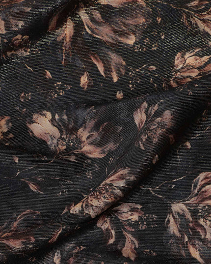 Charcoal Black Ditsy Floral Viscose Crepe Fabric 110cm