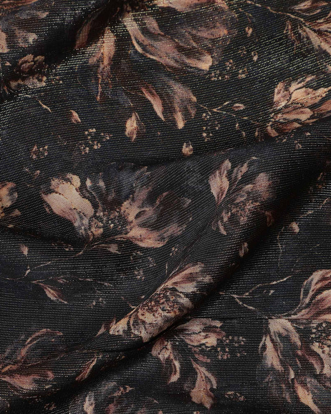 Charcoal Black Ditsy Floral Viscose Crepe Fabric 110cm