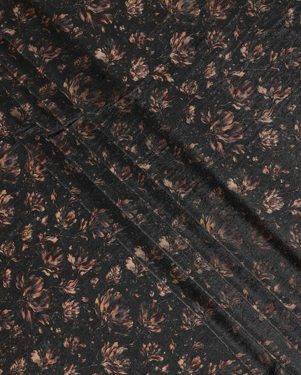 Charcoal Black Ditsy Floral Viscose Crepe Fabric 110cm