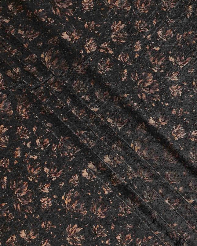 Charcoal Black Ditsy Floral Viscose Crepe Fabric 110cm