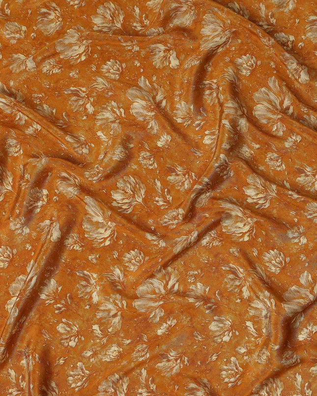 Burnt Orange Floral Viscose Crepe Fabric 110cm