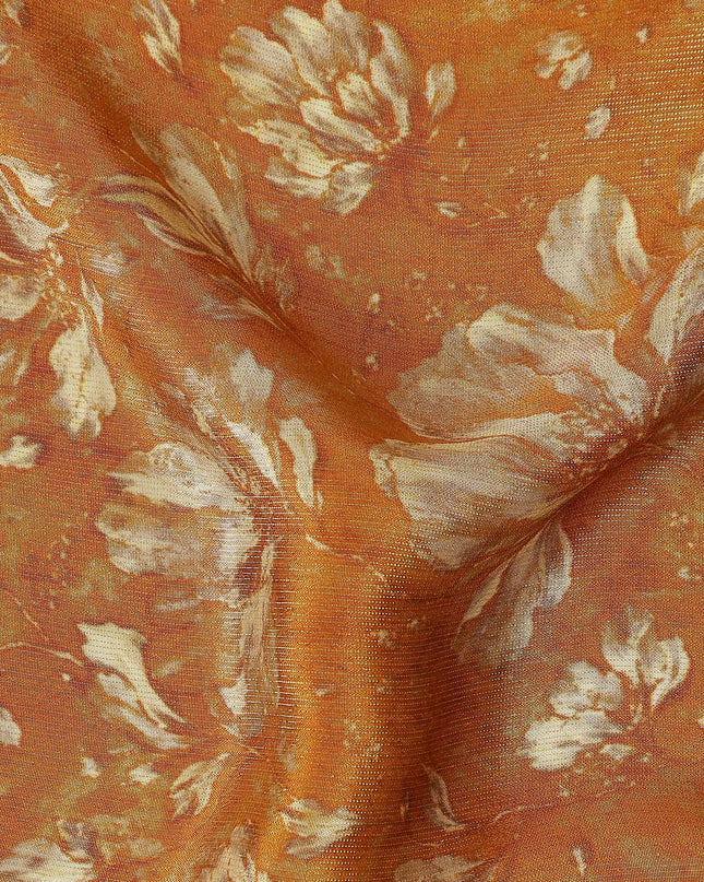 Burnt Orange Floral Viscose Crepe Fabric 110cm