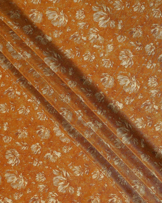 Burnt Orange Floral Viscose Crepe Fabric 110cm