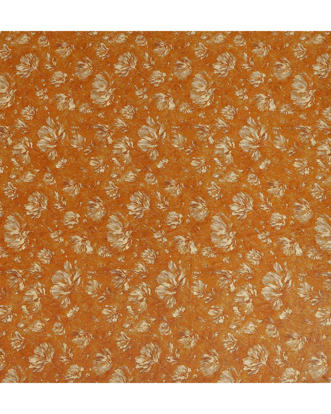 Burnt Orange Floral Viscose Crepe Fabric 110cm