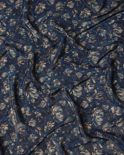 Navy Blue Ditsy Floral Viscose Crepe Fabric 110cm