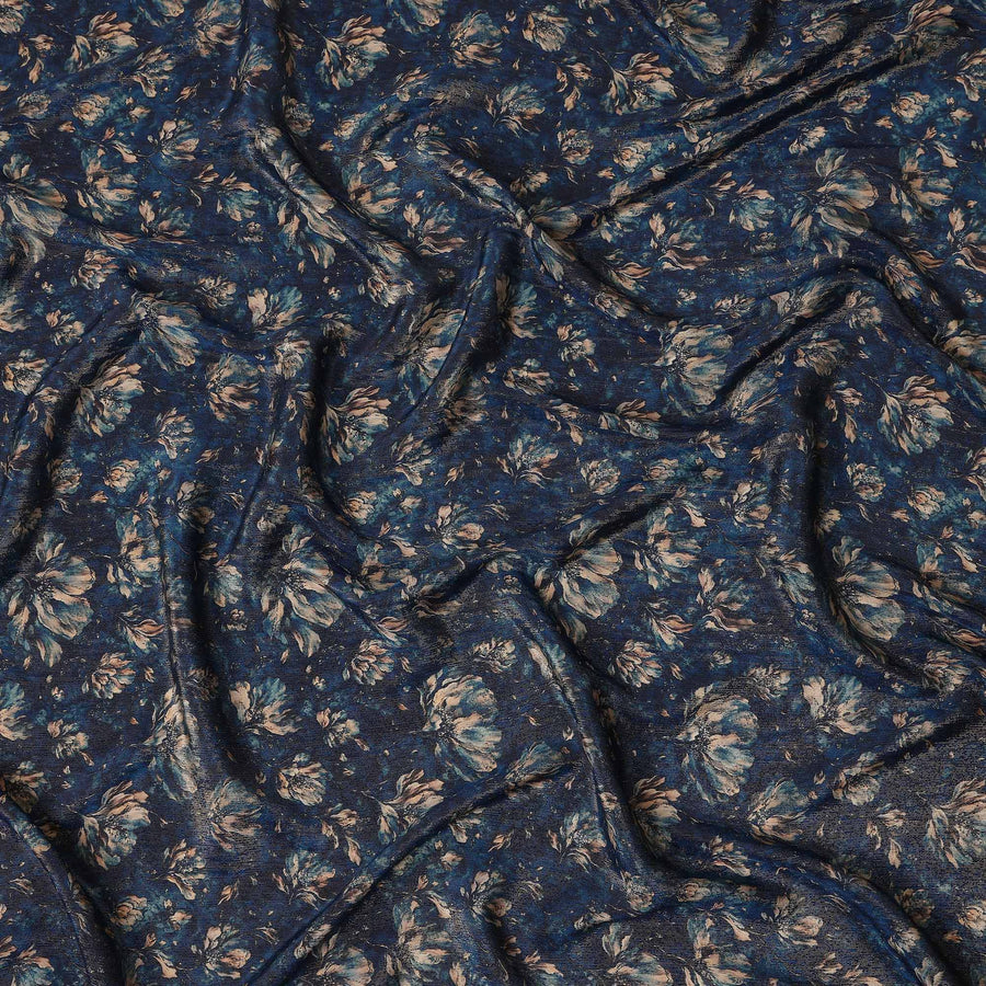Navy Blue Ditsy Floral Viscose Crepe Fabric 110cm