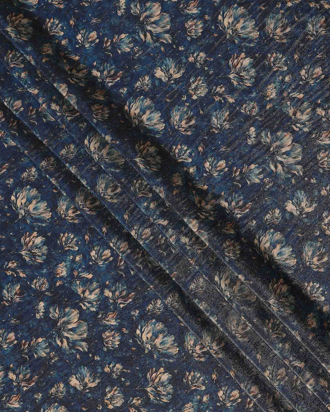 Navy Blue Ditsy Floral Viscose Crepe Fabric 110cm