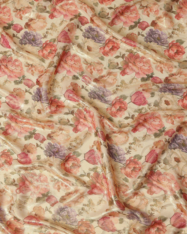 Ivory Cream Rose Floral Viscose Crepe Fabric 110cm