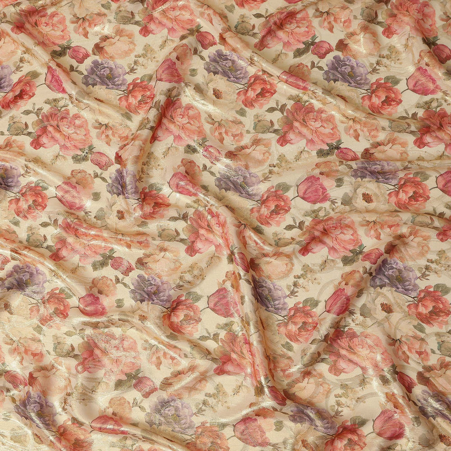 Ivory Cream Rose Floral Viscose Crepe Fabric 110cm