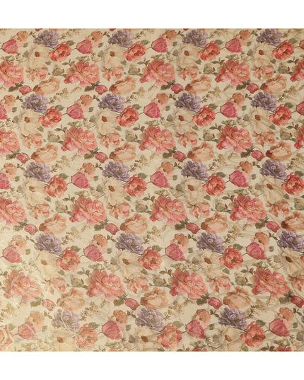 Ivory Cream Rose Floral Viscose Crepe Fabric 110cm
