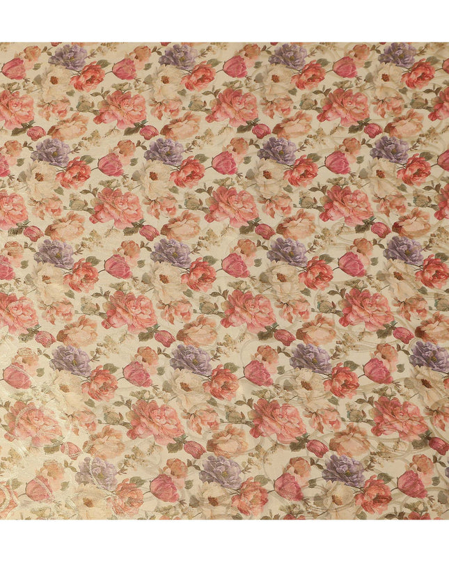 Ivory Cream Rose Floral Viscose Crepe Fabric 110cm
