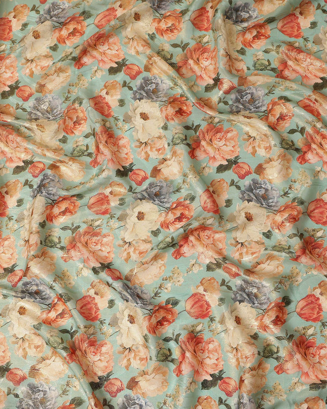 Mint Green Rose Floral Viscose Crepe Fabric 110cm