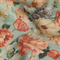 Mint Green Rose Floral Viscose Crepe Fabric 110cm