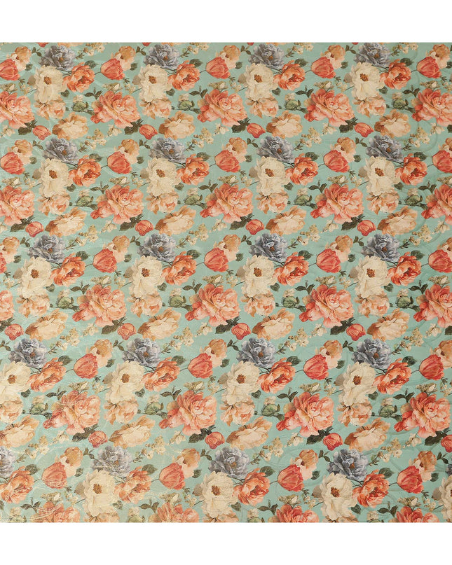 Mint Green Rose Floral Viscose Crepe Fabric 110cm
