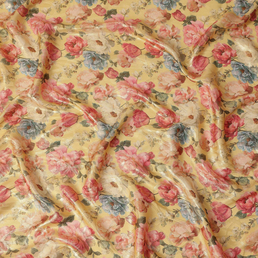 Butter Yellow Rose Floral Viscose Crepe Fabric 110cm