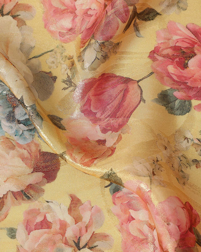 Butter Yellow Rose Floral Viscose Crepe Fabric 110cm