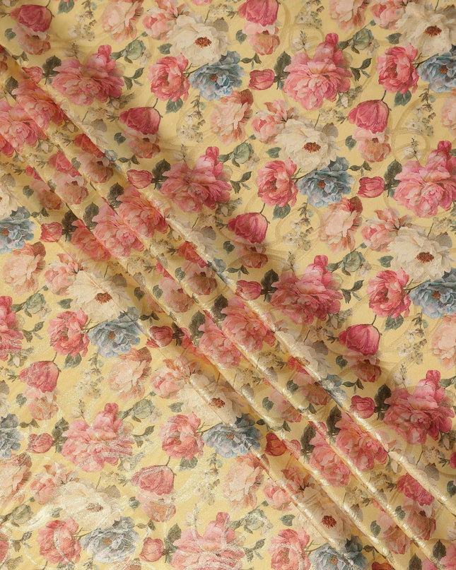 Butter Yellow Rose Floral Viscose Crepe Fabric 110cm