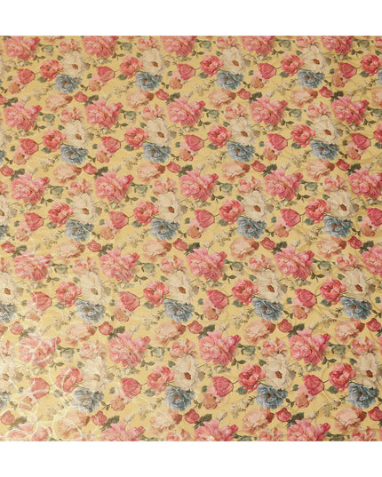 Butter Yellow Rose Floral Viscose Crepe Fabric 110cm