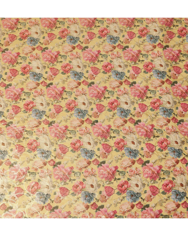 Butter Yellow Rose Floral Viscose Crepe Fabric 110cm