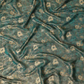 Teal Green Gold Foil Floral Viscose Crepe Fabric 110cm