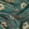 Teal Green Gold Foil Floral Viscose Crepe Fabric 110cm
