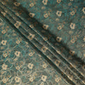 Teal Green Gold Foil Floral Viscose Crepe Fabric 110cm