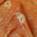 Tangerine Orange Gold Foil Floral Viscose Crepe Fabric 110cm