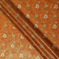 Tangerine Orange Gold Foil Floral Viscose Crepe Fabric 110cm