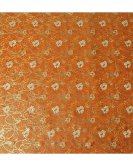 Tangerine Orange Gold Foil Floral Viscose Crepe Fabric 110cm