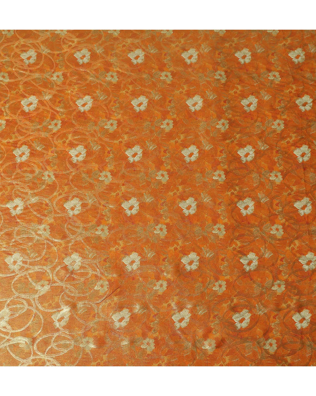 Tangerine Orange Gold Foil Floral Viscose Crepe Fabric 110cm