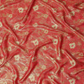 Coral Red Gold Foil Floral Viscose Crepe Fabric 110cm