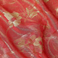 Coral Red Gold Foil Floral Viscose Crepe Fabric 110cm