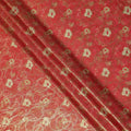 Coral Red Gold Foil Floral Viscose Crepe Fabric 110cm