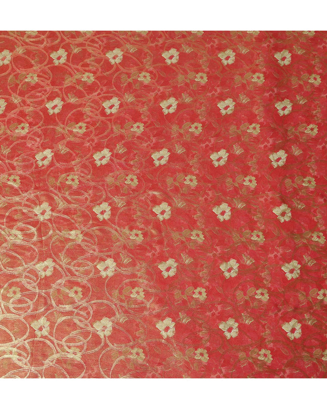 Coral Red Gold Foil Floral Viscose Crepe Fabric 110cm
