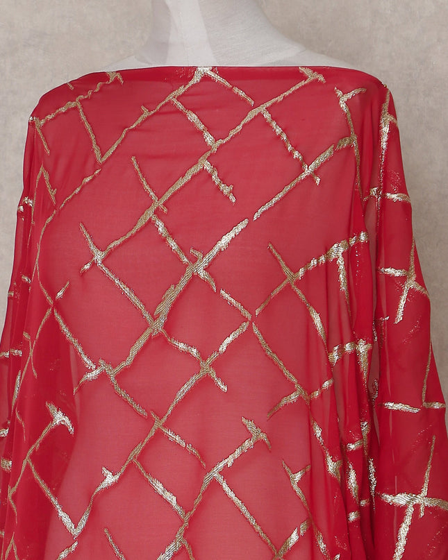 Crimson Red Silk Chiffon Dirac 3.5m Piece