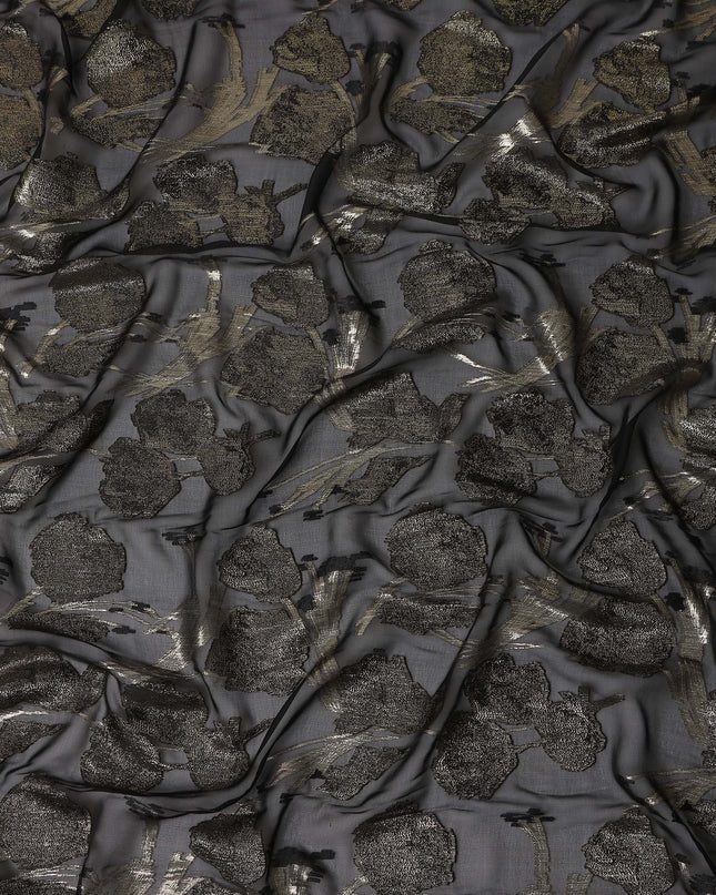 Jet Black Silk Chiffon Lurex Fabric 110cm