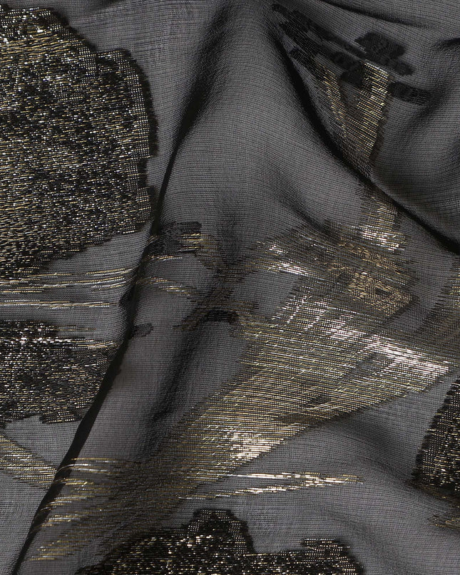 Jet Black Silk Chiffon Lurex Fabric 110cm