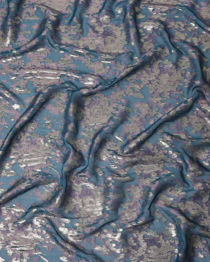 Deep Teal Blue Silk Chiffon Lurex Fabric 110cm